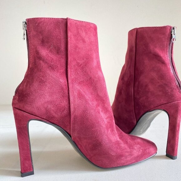 L'Intervalle Burgundy  Suede Leather Back Zip Booties 40 - Picture 6 of 8